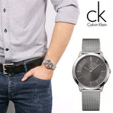 Buy Shop Calvin Klein Minimal Grey Dial Silver Mesh Bracelet Watch for Men - K3M21124 USA Online