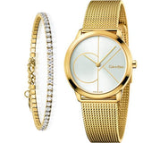 Buy Shop Calvin Klein Minimal Silver Dial Gold Mesh Bracelet Watch for Women - K3M22526 USA Online