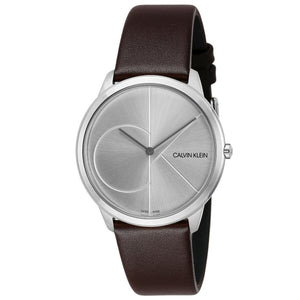 Buy Shop Calvin Klein Minimal Silver Dial Brown Leather Strap Watch for Men - K3M211G6 USA Online