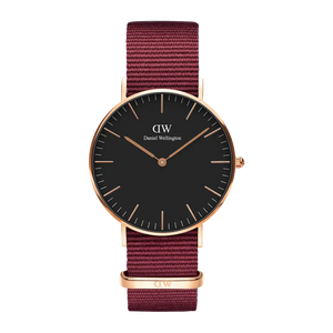 Buy Shop Daniel Wellington Classic Roselyn Black Dial Maroon Nylon Strap Watch For Women - DW00100273 USA Online