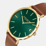 Buy Shop Coach Charles Green Dial Brown Leather Strap Watch for Men - 14602435 USA Online