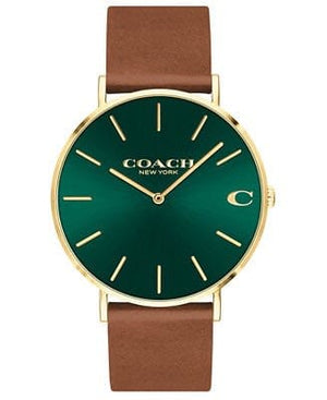 Buy Shop Coach Charles Green Dial Brown Leather Strap Watch for Men - 14602435 USA Online