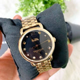 Buy Shop Coach Delancey Black Dial Gold Steel Strap Watch for Women - 14502813 USA Online