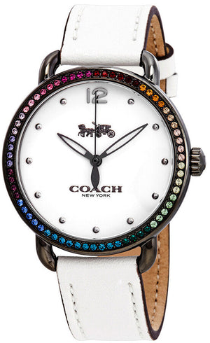 Coach Delancey Crystals White Dial White Leather Strap Watch For Women - 14502888