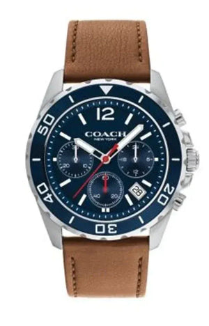 Buy Shop Coach Kent Chronograph Blue Dial Brown Leather Strap Watch for Men - 14602560 USA Online