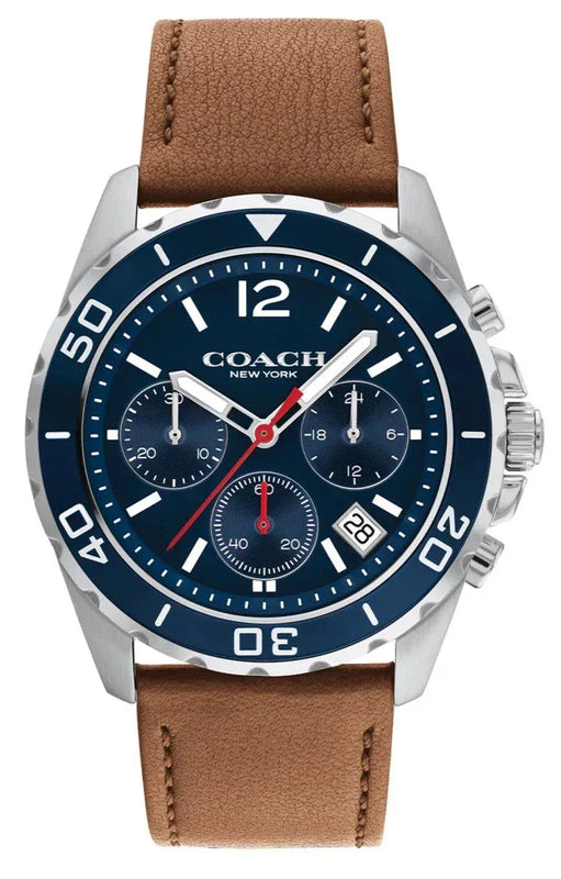 Buy Shop Coach Kent Chronograph Blue Dial Brown Leather Strap Watch for Men - 14602560 USA Online