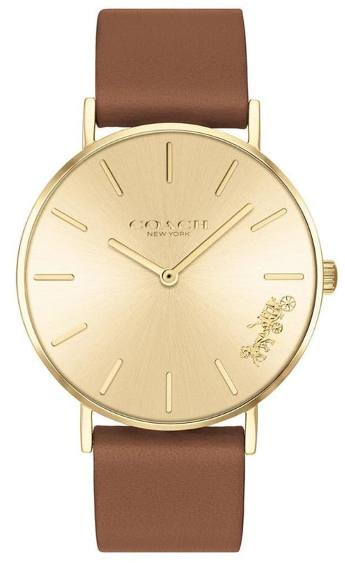 Buy Shop Coach Perry Analog Gold Dial Brown Leather Strap Watch for Women - 14503331-C USA Online