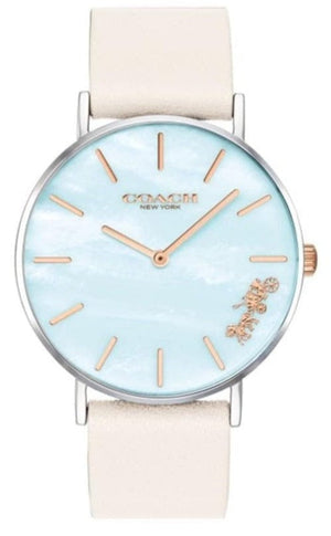 Buy Shop Coach Perry Blue Mother of Pearl Dial White Leather Strap Watch for Women - 14503270 USA Online