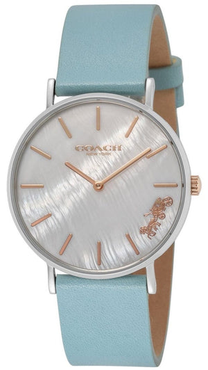 Buy Shop Coach Perry Mother of Pearl White Dial Blue Leather Strap Watch for Women - 14503271 USA Online