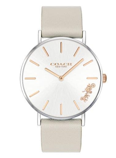 Buy Shop Coach Perry Silver DIal White Leather Strap Watch for Women - 14503116 USA Online
