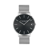 Coach Charles Black Dial Silver Mesh Bracelet Watch for Men - 14602144