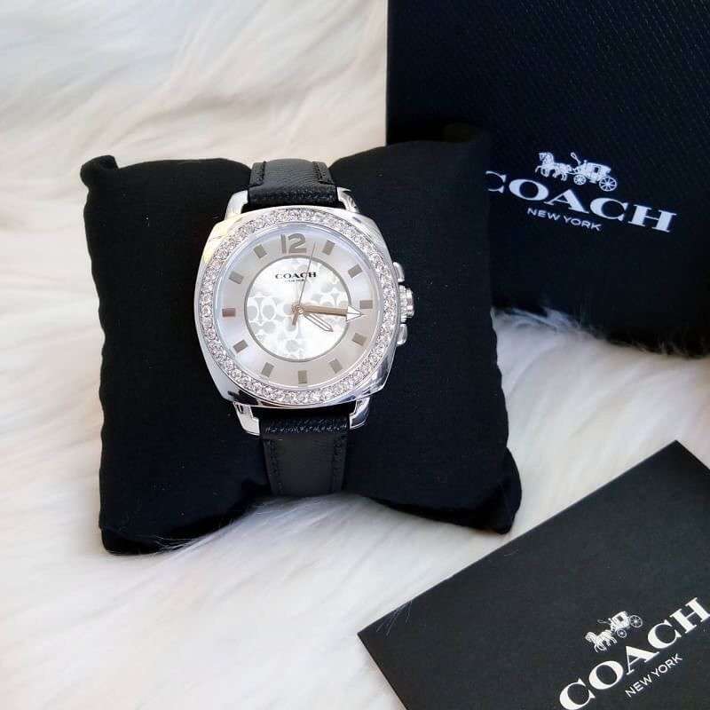 Coach Boyfriend Silver Dial Black Leather Strap Watch for Women - 14503152