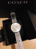 Coach Slim Easton Silver Dial Silver Leather Strap Watch for Women - 14502685