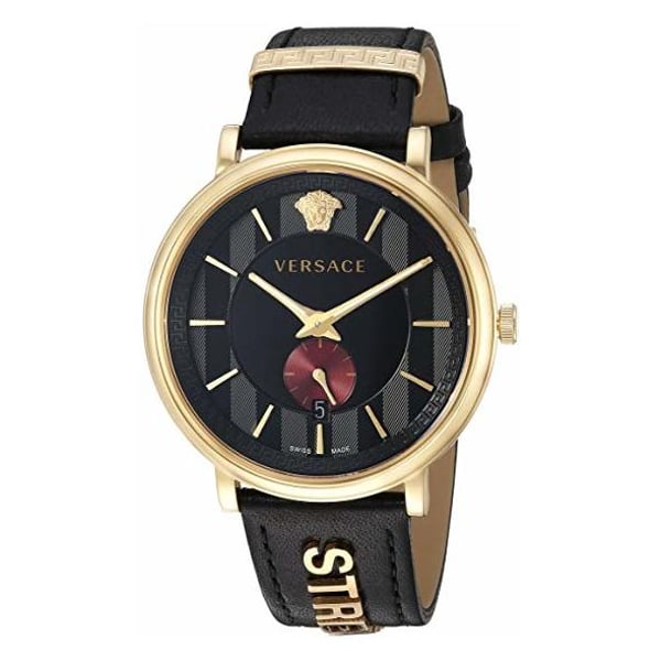 Buy Shop Versace V-Circle Manifesto Edition Black Dial Black Leather Strap Watch for Men - VBQ050017 USA Online