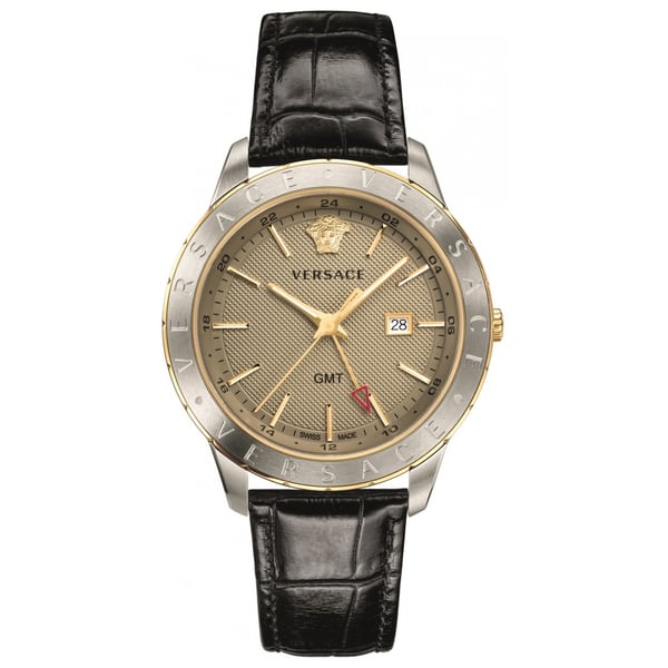 Buy Shop Versace Univers Beige Dial Black Leather Strap Watch for Men - VEBK00218 USA Online
