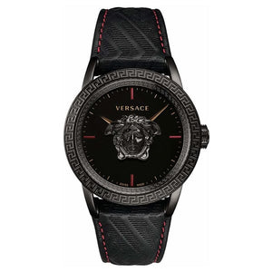 Buy Shop Versace Palazzo Empire Black Dial Black Leather Strap Watch for Men - VERD00218 USA Online