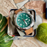Buy Shop Fossil Dillinger Luggage Chronograph Green Dial Brown Leather Strap Watch for Men - FS5734 USA Online