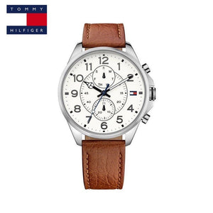 Buy Shop Tommy Hilfiger Dean Quartz Multifunction White Dial Brown Leather Strap Watch for Men - 1791274 USA Online