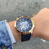 Buy Shop Fossil Grant Automatic Skeleton Blue Dial Blue Leather Strap Watch for Men - ME3102 USA Online