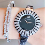 Swarovski Crystal Rose Black Dial Silver Steel Strap Watch for Women - 5484076