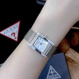 Buy Shop Guess Nouveau Diamonds Silver Dial Silver Mesh Bracelet Watch for Women - W0127L1 USA Online