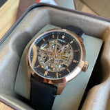 Buy Shop Fossil Townsman Automatic Skeleton Black Dial Black Leather Strap Watch for Men - ME3084 USA Online