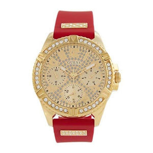 Buy Shop Guess Frontier Diamonds Gold Dial Red Rubber Strap Watch for Women - GW0045L2 USA Online