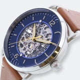 Buy Shop Fossil Commuter Automatic Skeleton Blue Dial Brown Leather Strap Watch for Men - ME3159 USA Online