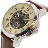 Buy Shop Fossil Grant Automatic Beige Skeleton Dial Brown Leather Strap Watch for Men - ME3099 USA Online