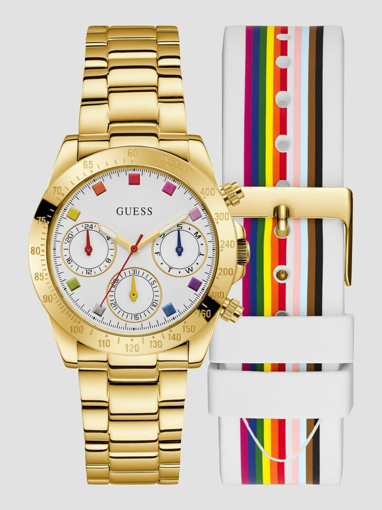 Buy Shop Guess Exclusive Multi Color White Dial Gold Steel Strap Watch for Women - GW0457L1 USA Online