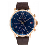 Tommy Hilfiger Daniel Blue Dial Brown Leather Strap Watch for Men - 1710418