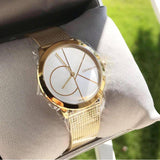Buy Shop Calvin Klein Minimal Silver Dial Gold Mesh Bracelet Watch for Women - K3M22526 USA Online