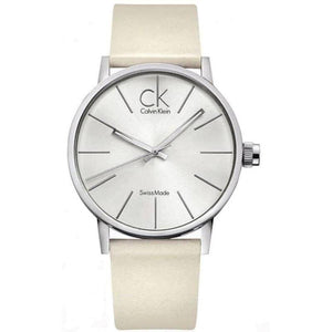 Buy Shop Calvin Klein Post Minimal Silver Dial White Leather Strap Watch for Men - K7621126 USA Online