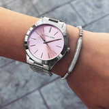 Buy Shop Michael Kors Slim Runway Quartz Pink Dial Silver Steel Strap Watch For Women - MK3380 USA Online