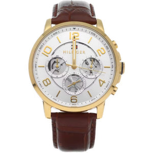 Buy Shop Tommy Hilfiger Keagan Quartz Silver Dial Brown Leather Strap Watch for Men - 1791291 USA Online
