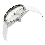 Calvin Klein Accent Silver Dial White Leather Strap Watch for Women - K2Y2Y1KW