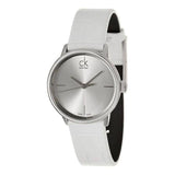 Calvin Klein Accent Silver Dial White Leather Strap Watch for Women - K2Y2X1K6