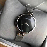 Calvin Klein Authentic Black Dial Silver Mesh Bracelet Watch for Women - K8G23121