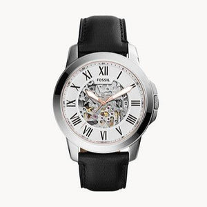 Buy Shop Fossil Grant Automatic Skeleton White Dial Black Leather Strap Watch for Men - ME3101 USA Online
