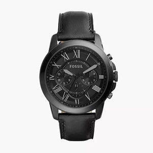 Buy Shop Fossil Grant Chronograph Black Dial Black Leather Strap Watch for Men - FS5132 USA Online