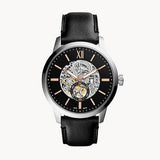 Fossil Townsman Skeleton Black Dial Black Leather Strap Watch for Men - ME3153