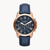 Buy Shop Fossil Grant Chronograph Blue Dial Blue Leather Strap Watch for Men - FS4835 USA Online