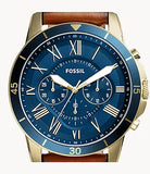 Buy Shop Fossil Grant Sport Chronograph Blue Dial Brown Leather Strap Watch for Men - FS5268 USA Online