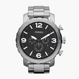 Buy Shop Fossil Nate Chronograph Black Dial Silver Steel Strap Watch for Men - JR1353 USA Online