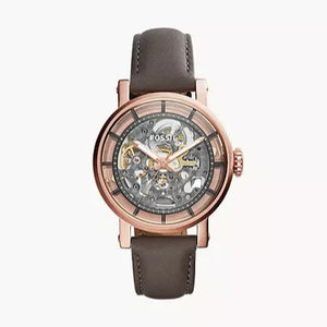 Buy Shop Fossil Boyfriend Automatic Skeleton Grey Dial Grey Leather Strap Watch for Women - ME3089 USA Online