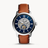 Buy Shop Fossil Townsman Automatic Skeleton Blue Dial Brown Leather Strap Watch for Men - ME3154 USA Online