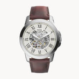 Buy Shop Fossil Grant Automatic Beige Skeleton Dial Brown Leather Strap Watch for Men - ME3099 USA Online