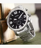 Buy Shop Fossil Nate Chronograph Black Dial Silver Steel Strap Watch for Men - JR1353 USA Online