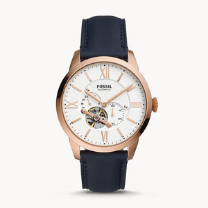 Buy Shop Fossil Townsman Automatic White Dial Navy Blue Leather Strap Watch for Men - ME3171 USA Online