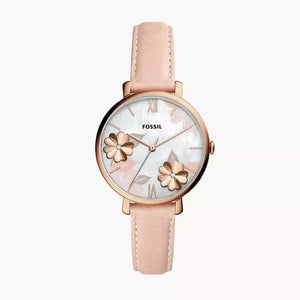 Buy Shop Fossil Jacqueline Three Hand Mother of Pearl Dial Pink Leather Strap Watch for Women - ES4671 USA Online
